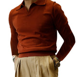Men Sweater Men's Polo Shirt Casual Long Sleeve Solid Color Knitted