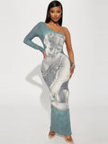 Women Dresses Autumn Fashion Sleeve Sexy Sheath Print Dress Women