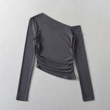 Women's T-Shirt Long-Sleeved T-shirt Women's Autumn Slim-Fit Pleated Bottoming Shirt Top
