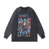 Men Long Sleeve Shirt Cartoon Printed Long-Sleeved Bottoming T-shirt Men and Women Washed Old