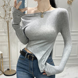 Women Long Sleeve Shirt Autumn Short Top Long Sleeve T-shirt Bottoming Shirt