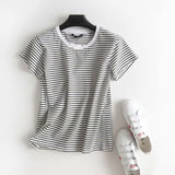 Women T-Shirt Summer Comfortable All-Match Short-Sleeved Striped T-shirt for Students