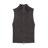 Women Vest Solid Color Short Knitted Vest Girls' Knitted T-shirt