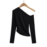 Women's T-Shirt Long-Sleeved T-shirt Women's Autumn Slim-Fit Pleated Bottoming Shirt Top