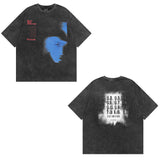 Men T Shirt Retro Washed Hip Hop Print Short Sleeve T-shirt Men