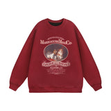 Men Hoodie Kitten Print Sweater Autumn and Winter Loose Crew Neck Top