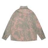 Men Long Sleeved T Shirt Plaid Tie-Dye Long Sleeve Shirt Men's Embroidery Lapel Shirt Coat Spring and Autumn