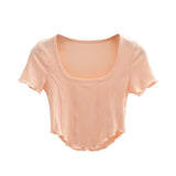 Women T-Shirt Top Summer Short Sleeve Slim-Fit T-shirt with round Neck