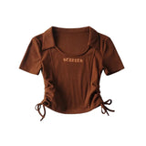 Women T-Shirt Top Lapel Slim-Fit Short-Sleeved T-shirt for Women