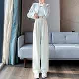 Palazzo Pants White Wide Leg Pants Women's Spring Autumn and Winter Drooping Straight Corduroy Suit