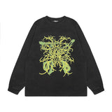 Men Long Sleeve Shirt Retro Dark Printed Washed Bottoming Long Sleeve T-shirt Oversize Men and Women