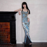 Women Dresses Y2g Long Dress Printed Flowers Suspenders Dress
