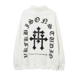 Men Hoodie Cross Printing Lapel Sweater Men's Loose Long Sleeve Polo Collar Pullover