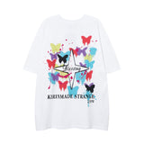 Men T Shirt Butterfly Print Short Sleeve Men's and Women's Loose Vintaget T-shirt