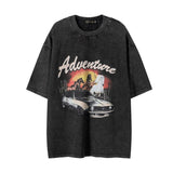Men T Shirt Washed and Worn Vintage Print Short Sleeves T-shirt Men