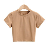 Women T-shirt Summer round Neck Short Sleeves Fitted Short T-shirt