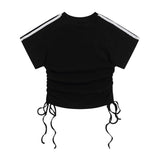 Women T-shirt Short-Sleeved T-shirt Summer Color Matching Bare Midriff Slim Fit O-neck Short