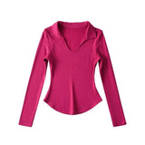 Women T-Shirt Solid Color T-shirt Women's Spring Slim-Fit Long-Sleeved Bottoming Shirt Top