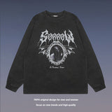 Men Long Sleeve Shirt Vintage Printed Washed Bottoming Long Sleeve T-shirt Men and Women Ins