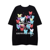 Men T Shirt Butterfly Print Short Sleeve Men's and Women's Loose Vintaget T-shirt