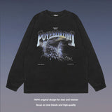 Men Long Sleeve Shirt Vintage Printed Washed Distressed Casual Long Sleeve Base
