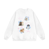 Men Hoodie Puppy Printed Crew Neck Sweatshirt Men