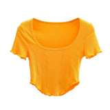 Women T-Shirt Top Summer Short Sleeve Slim-Fit T-shirt with round Neck