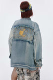 Unisex Jacket Autumn Affixed Cloth Embroidered Denim Coat Women's Clothing