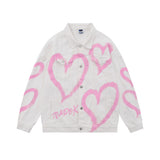 Men Denim Jacket Men's Love Denim Jacket Spring and Autumn Loose Jacket