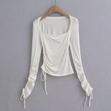 Women T-shirt Spring and Autumn Long Sleeve T-shirt Women's Short Bottoming Shirt Top