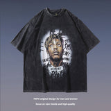 Men T Shirt Worn Looking Washed-out Portrait Short-Sleeved T-shirt Men Hiphop