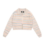 Women Sweater Color Block Knitted Cardigan Lapel Short Sweater