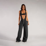 Women Cargo Pants Denim Suspender Pants Women's Loose Casual