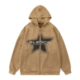 Men Hoodie Inkjet Five-Pointed Star Cardigan Hoodie