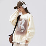 Men Hoodie round Neck Sweater Men's Autumn Loose Printed Coat Retro