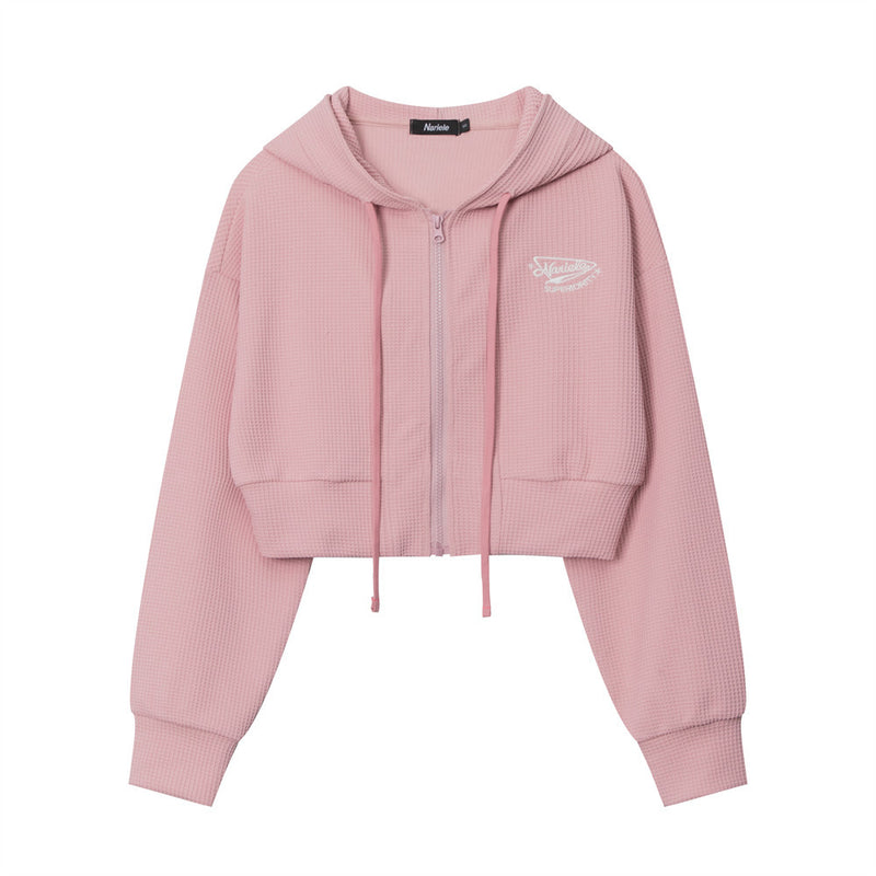 Women Hoodie Waffle Cardigan Sweater Casual Girl Autumn Coat