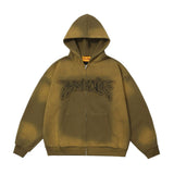 Men Hoodie Inkjet Gradient Printing Hooded Jacket Autumn and Winter Loose Embroidered Letters Zipper Cardigan Sweater