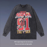 Men Long Sleeve Shirt Portrait Retro Washed Distressed Long Sleeve Bottoming T-shirt for Men and Women