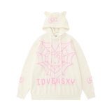 Women Sweater Spider Web Hello Kitty Hooded Sweater Female Loose Casual Sweater