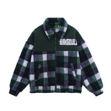Men Cotton Mixed Jacket Coat Color-Contrast Check Coat Men's Clothing Autumn and Winter Warm-Keeping Cotton Clothing