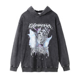 Men Hoodie Printed Washed Distressed Hooded Sweater Men's Loose Casual