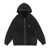 Men Hoodie Cardigan Sweater Men's Loose Casual Spring and Autumn Distressed Hooded