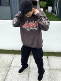 HS Hoodie Retro Distressed Graffiti Loose Fleece-lined