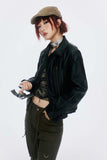 Unisex Jacket Autumn Contrast Color Bronze Zipper Leather Coat