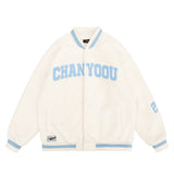 Men Cotton Padded Jacket Coat Winter Loose Letter Embroidery Cotton Casual Long-Sleeved Jacket Baseball Uniform
