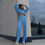 Women Co-Ord Set Hooded Long Sleeve Sweater Suit Loose and Elastic