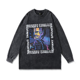 Men Long Sleeve Shirt Printed Washed and Worn Long Sleeve T-shirt Men and Women Couple Hip-Hop Pullover