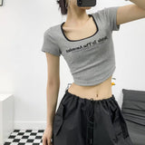 Women T-Shirt Embroidered Pattern Slim-Fit Top Slimming Short-Sleeved T-shirt