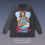 Men Long Sleeve Shirt Hiphop Washed Distressed Long Sleeve T-shirt Men and Women Loose Casual