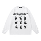 Men Long Sleeve Shirt Letter Graffiti Distressed Long Sleeve T-shirt Men and Women Hip Hop Retro Loose